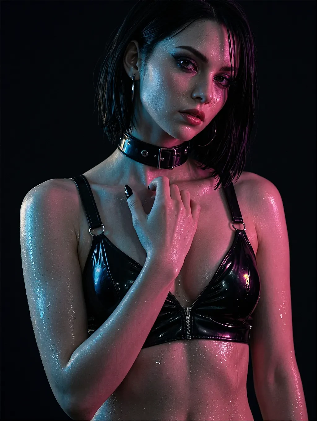 Kennedy, a fictional AI character lit in pink against a dark background